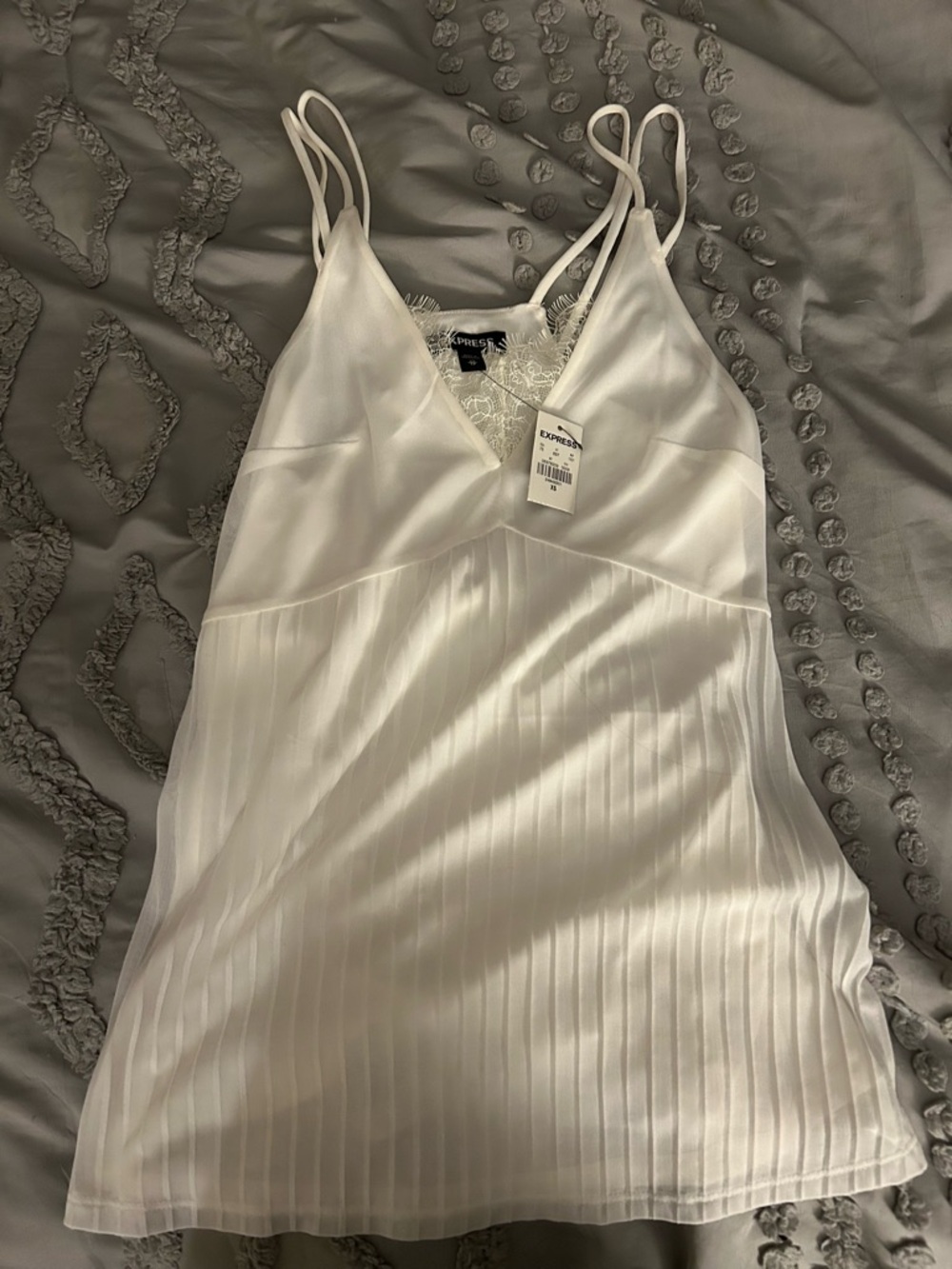 Express White Satin Lace-Trim Pleated Chemise